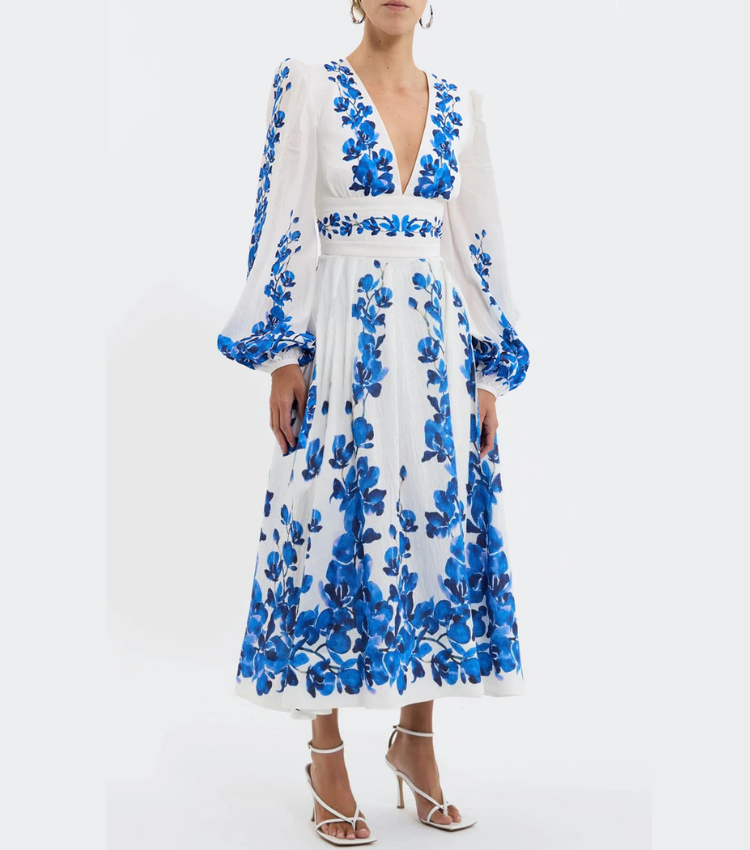 Printed Long Sleeve One Piece Swimsuit and Skirt