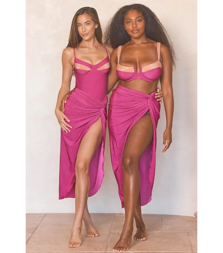 Sling Color Block One Piece Swimsuit and Sarong Flaxmaker