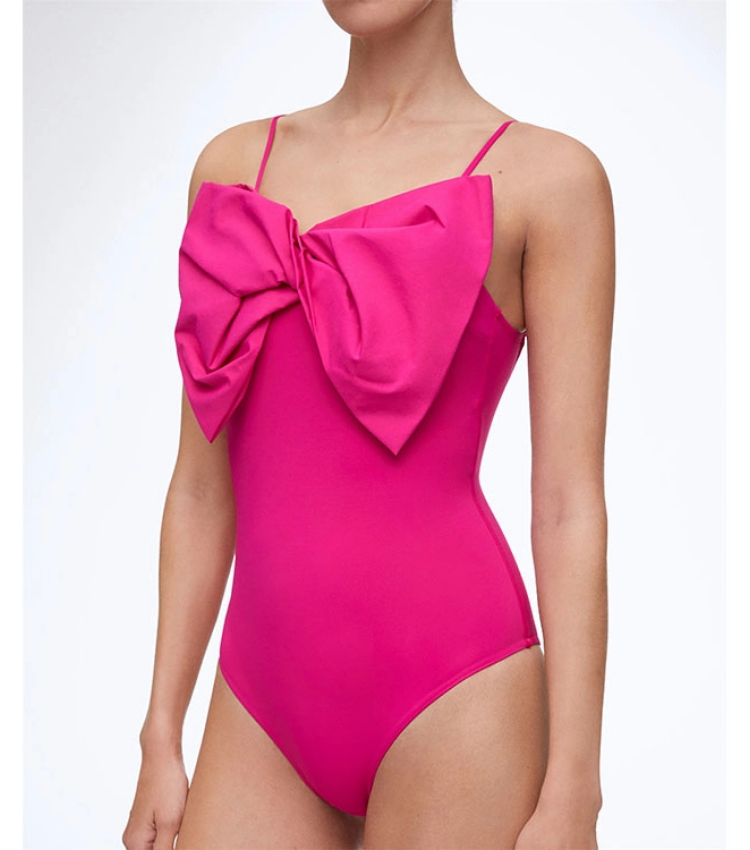 Bowknot Pink Bandeau One Piece Swimsuit and Skirt Flaxmaker
