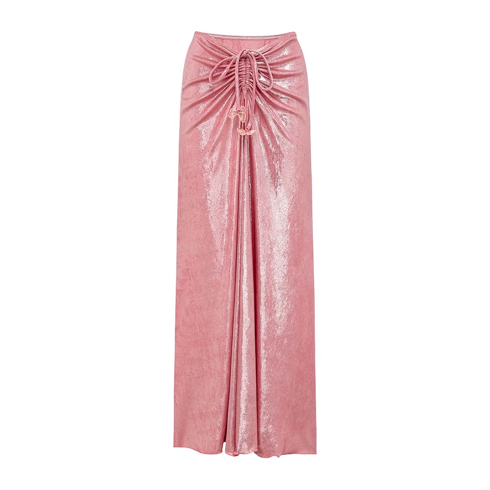 Pink Shiny Embroidered Butterfly One Piece Swimsuit and Split Skirt