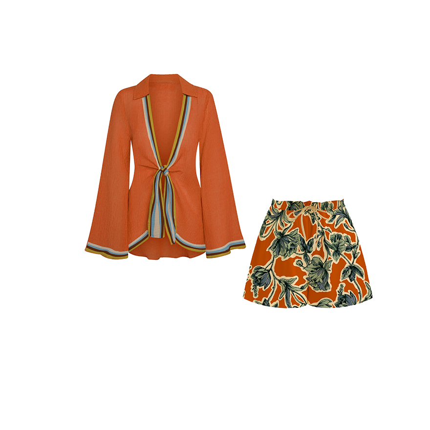 One-shoulder printed set