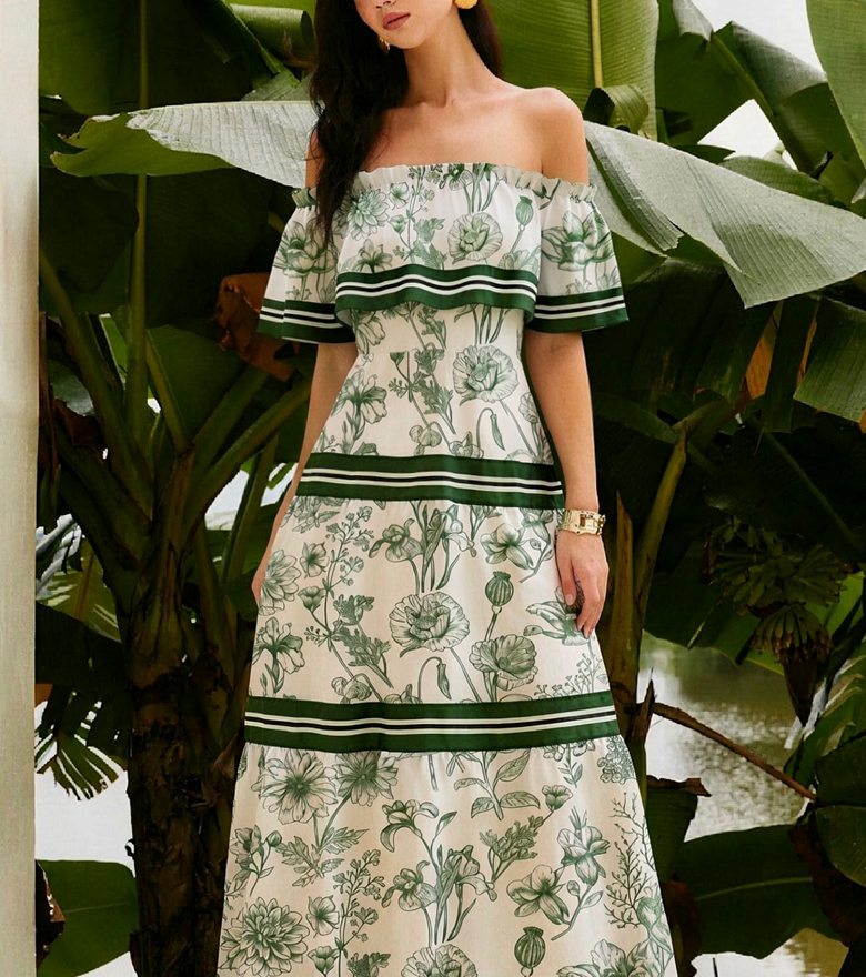 One-shoulder printed dress