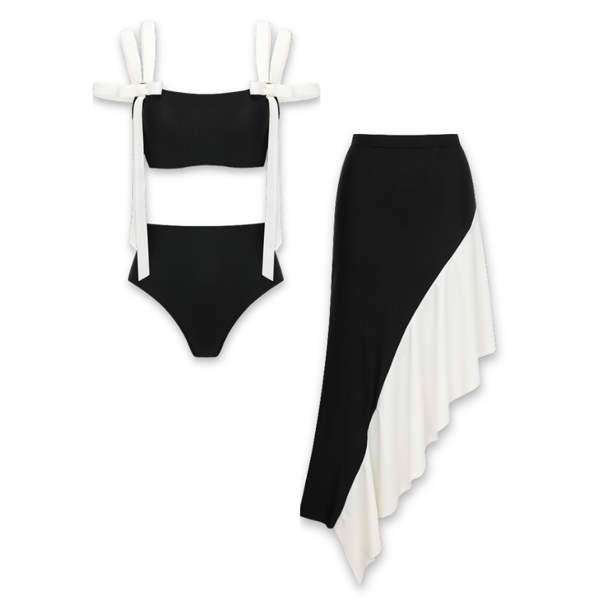 Black and White Bow Decoration Swimsuit set(s)