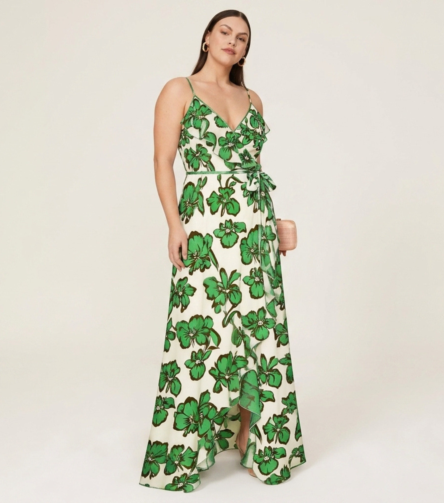 Green Floral Wrap Maxi Dress