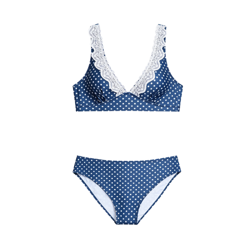 Cobalt Polka Lace Halter Swimsuit Set(s)