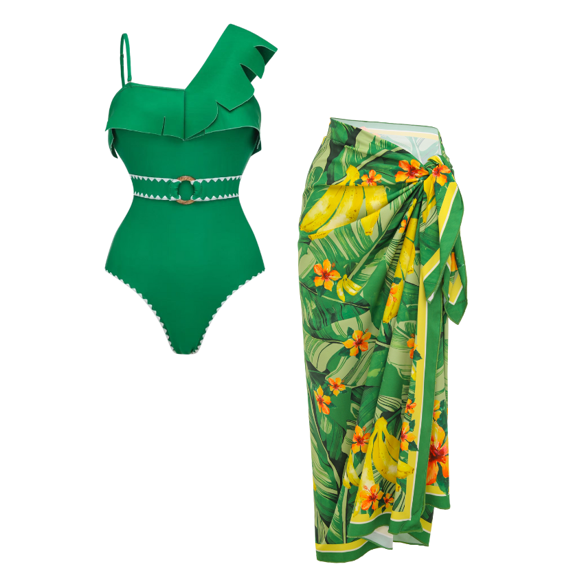 3D leaf-patterned Print Swimsuit Set(s)
