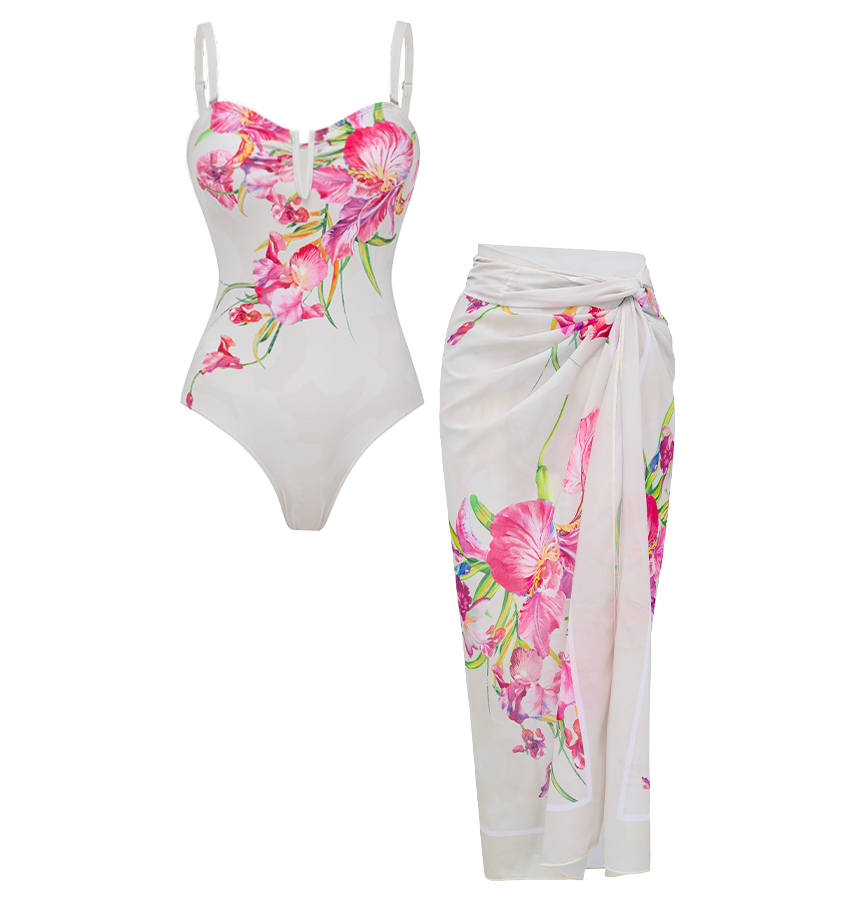 Hot Pink Flower Print Swimsuit Set(s)
