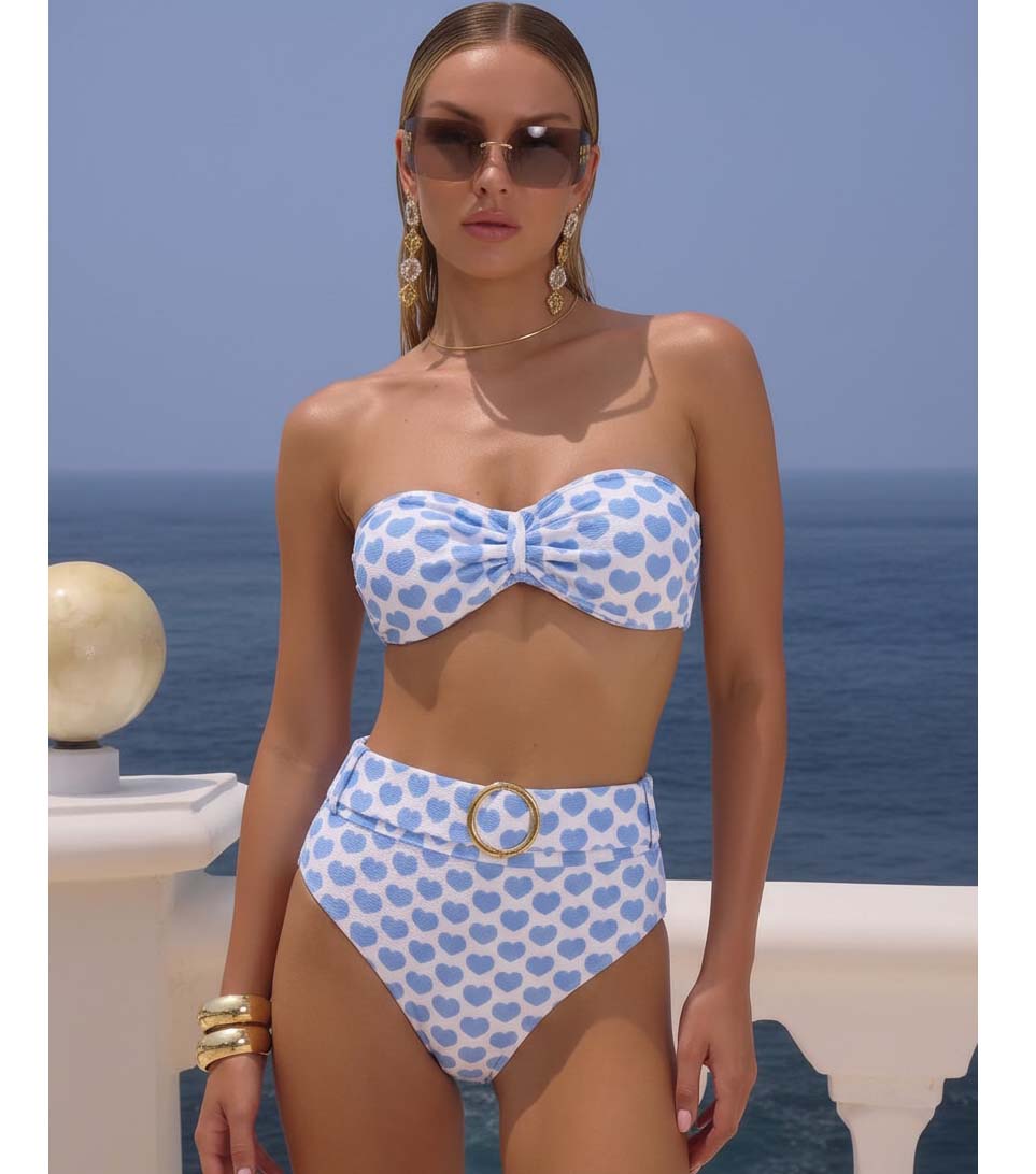 Heart Print Bikini Swimsuit and Skirt