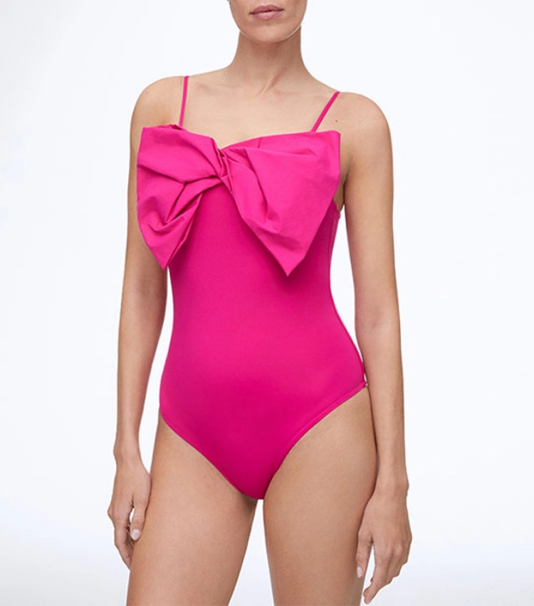 Bowknot Pink Bandeau One Piece Swimsuit and Skirt Flaxmaker