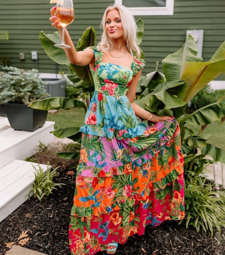 Sling Ruffle Printed One Piece Swimsuit and Skirt