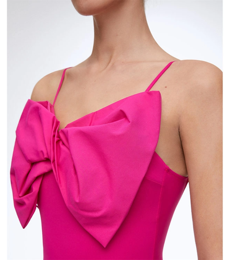 Bowknot Pink Bandeau One Piece Swimsuit and Skirt Flaxmaker