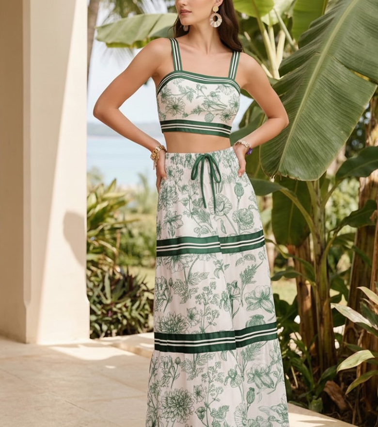 Printed Tank Top and Pencil Skirt Set