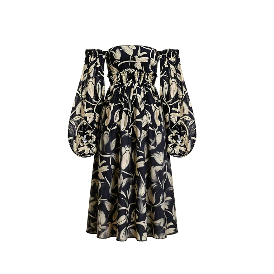 One-shoulder printed dress