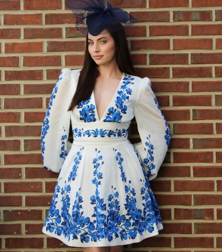 Printed Long Sleeve One Piece Swimsuit and Skirt