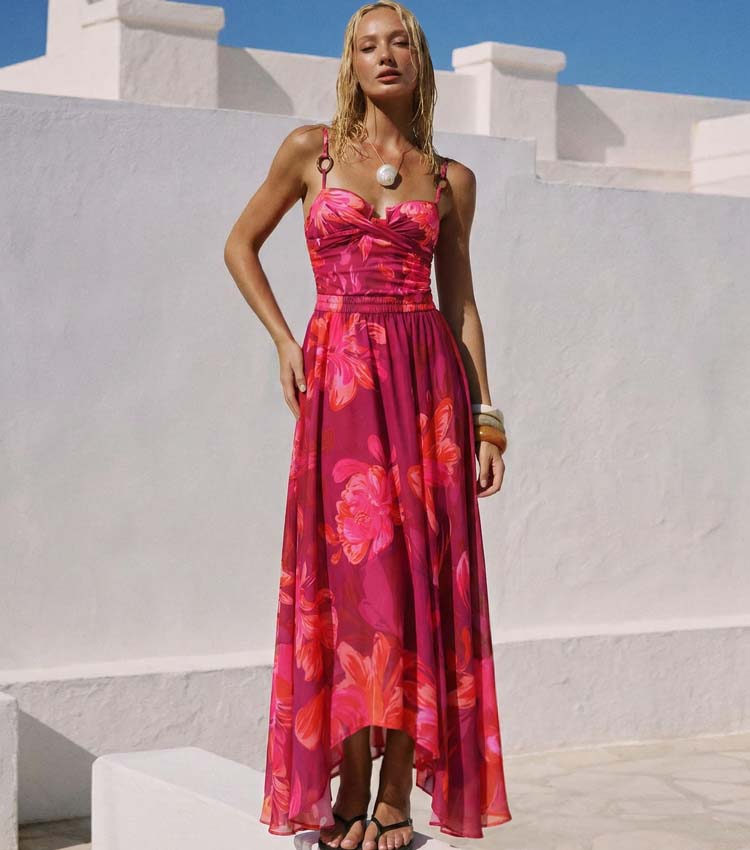 Sling Abstract Floral Print One Piece Swimsuit and Skirt