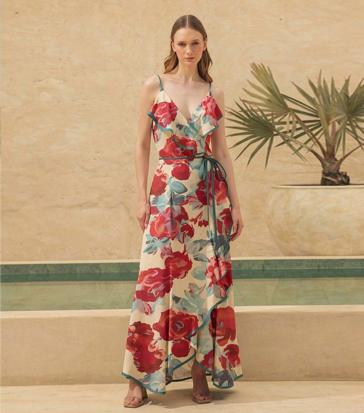 Printed Camisole Asymmetric Maxi Dress