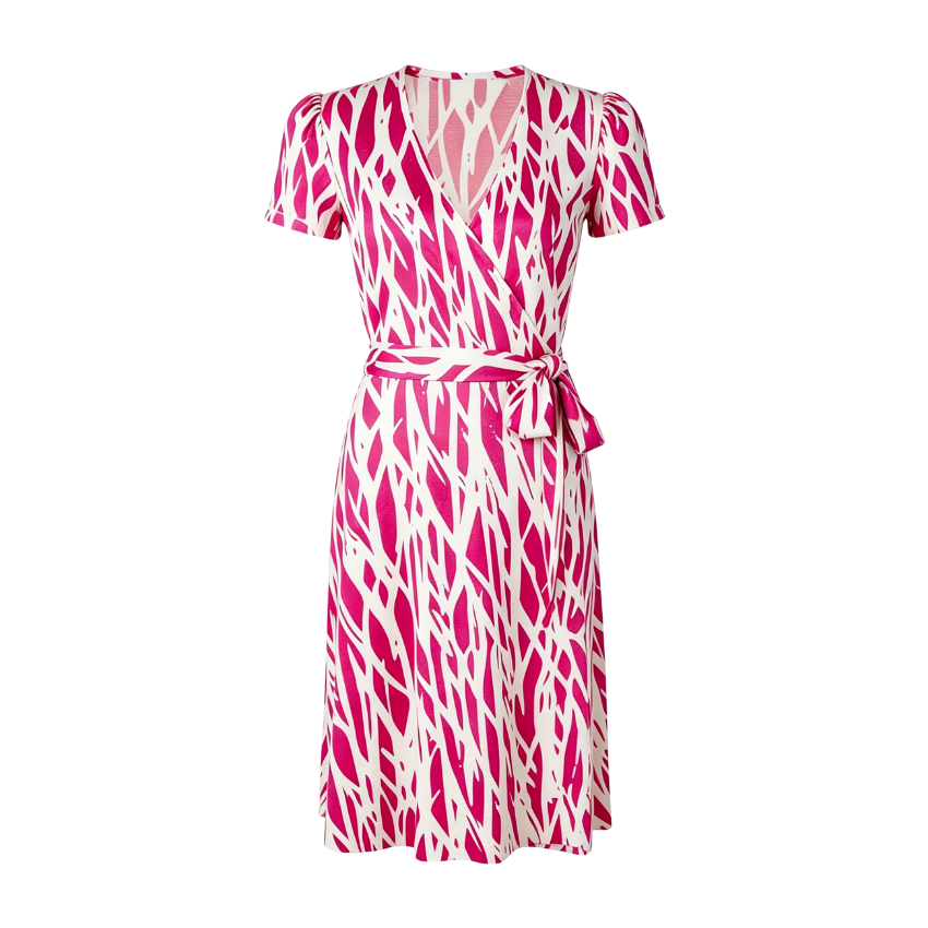 Beige Branch Print Collared Wrap Midi Dress