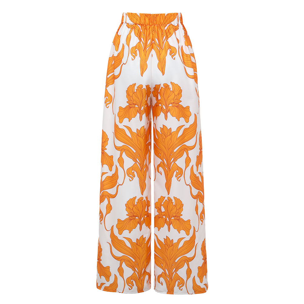 One Shoulder Iris Print One Piece Swimsuit and Pants