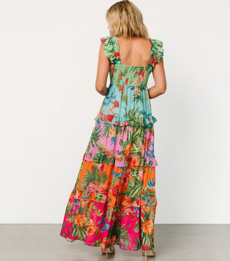 Sling Ruffle Printed One Piece Swimsuit and Skirt