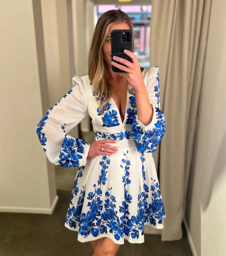 Printed Long Sleeve One Piece Swimsuit and Skirt