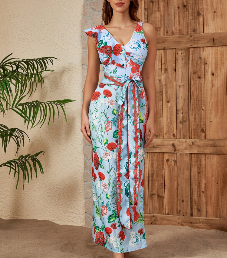 One Shoulder Printed One Piece Swimsuit and Skirt Flaxmaker