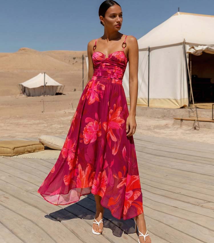 Sling Abstract Floral Print One Piece Swimsuit and Skirt