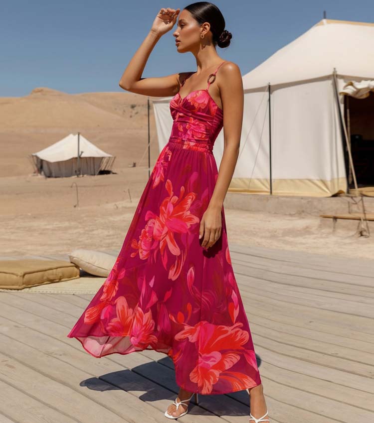 Sling Abstract Floral Print One Piece Swimsuit and Skirt