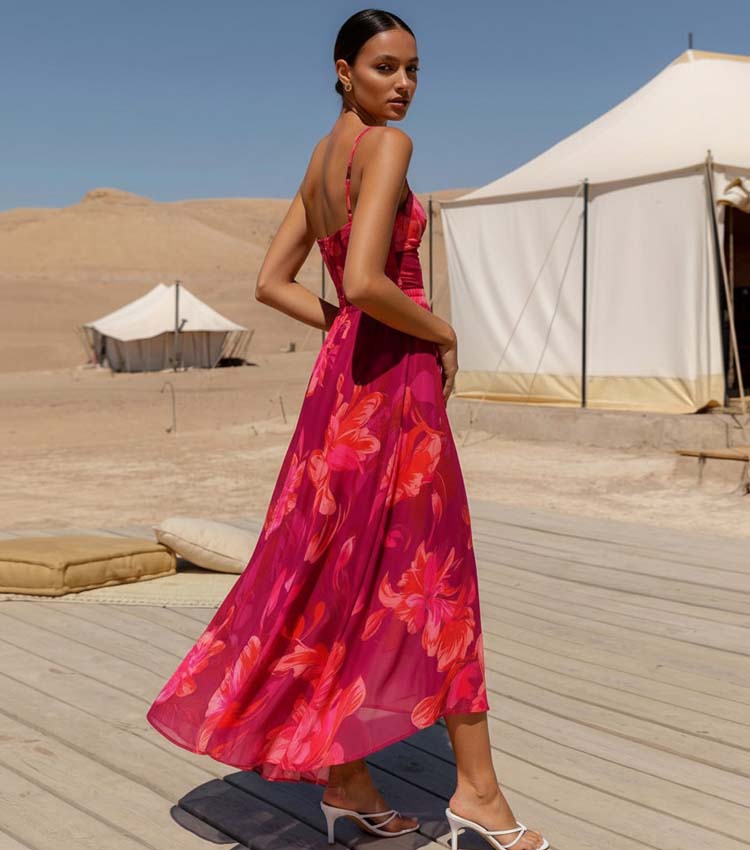 Sling Abstract Floral Print One Piece Swimsuit and Skirt