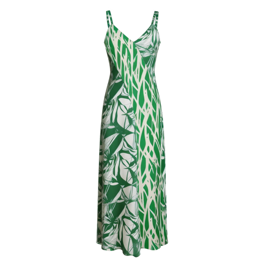 Green Branch Print Spaghetti Strap Maxi Dress