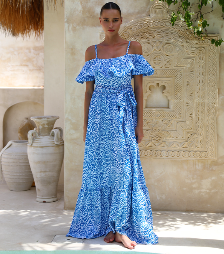 Ruffle Printed One Piece Swimsuit and Skirt