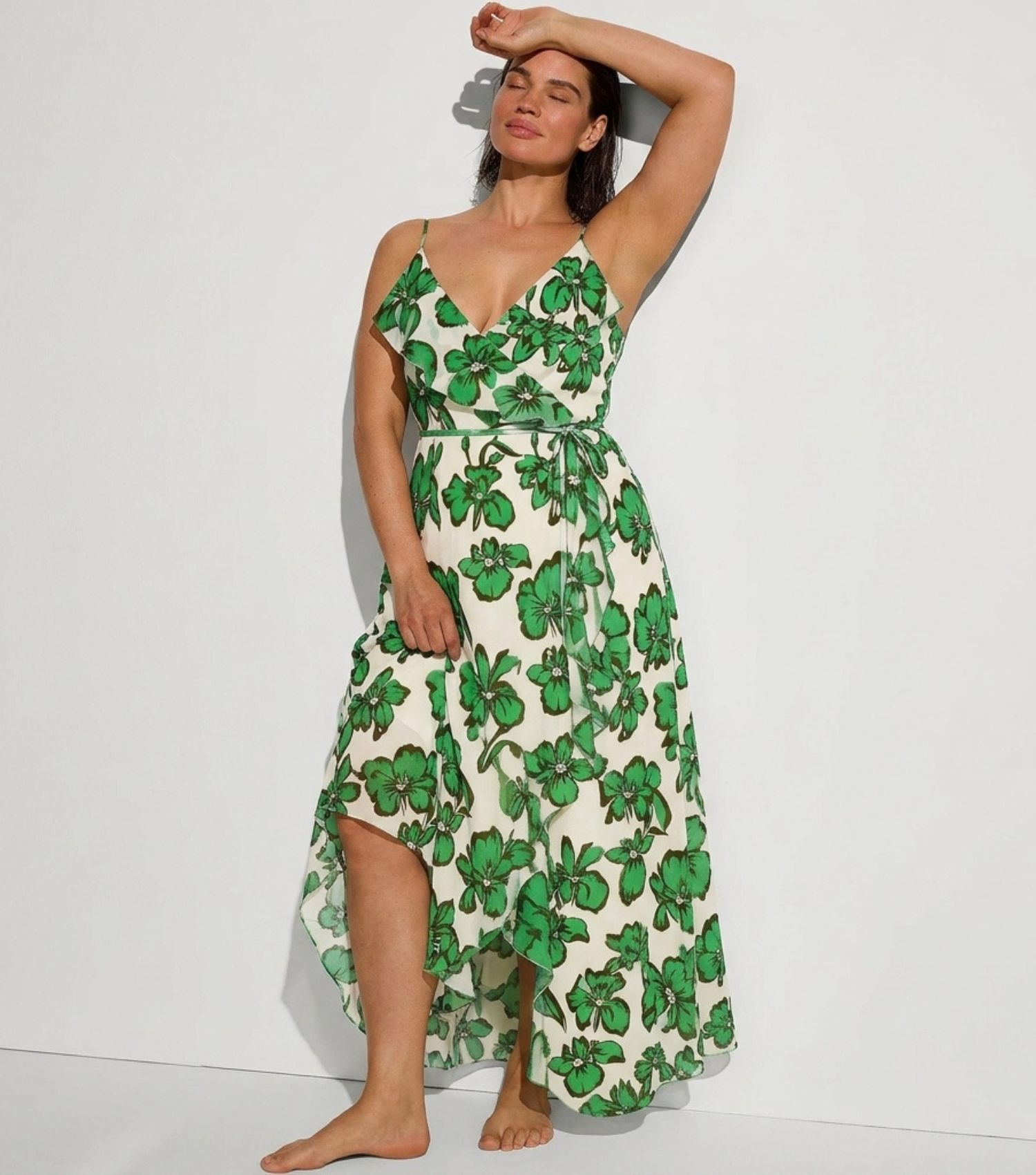 Green Floral Wrap Maxi Dress