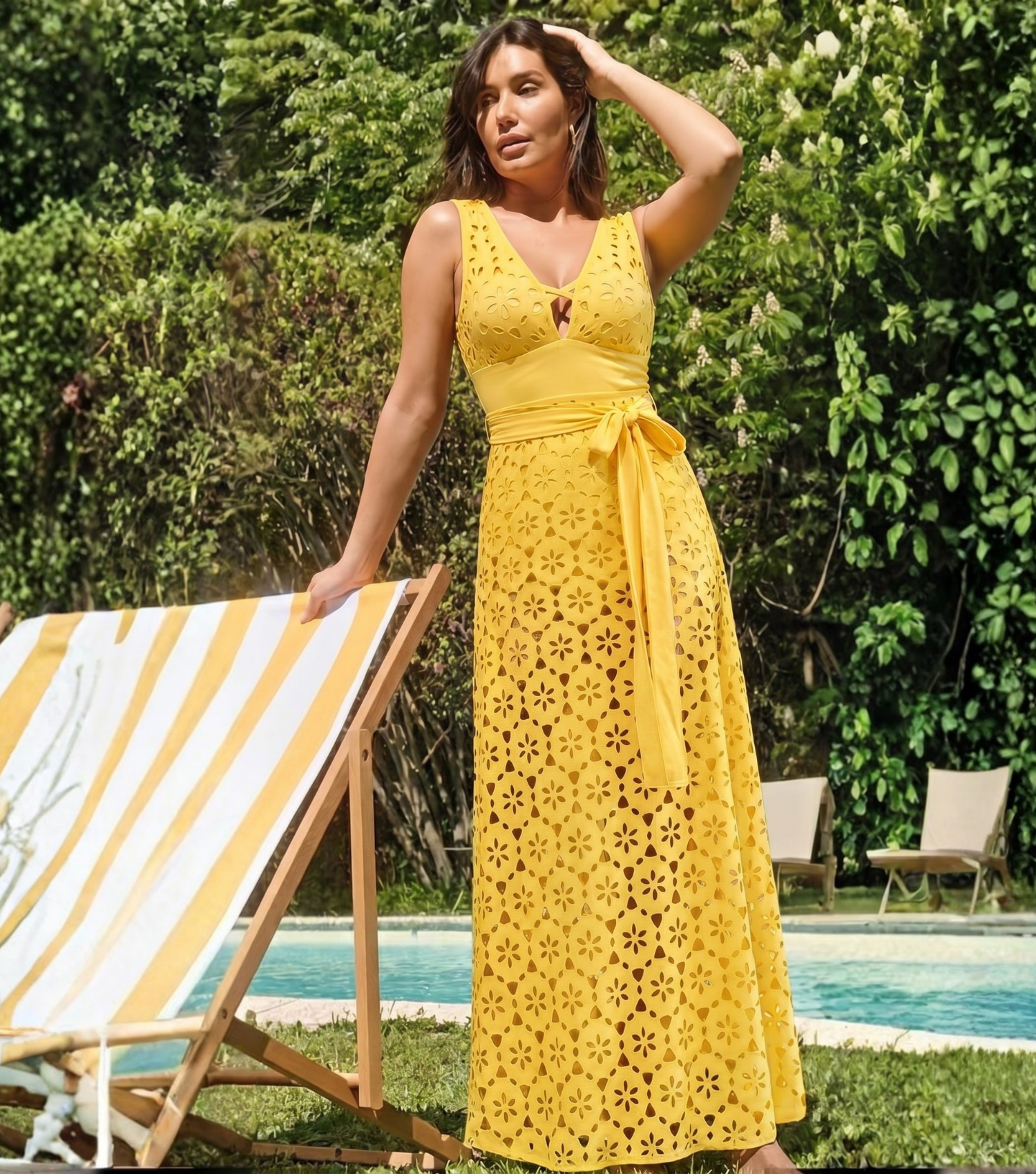Plus Size Laser Cutting Flower Hollow One Piece Swimsuit and Skirt