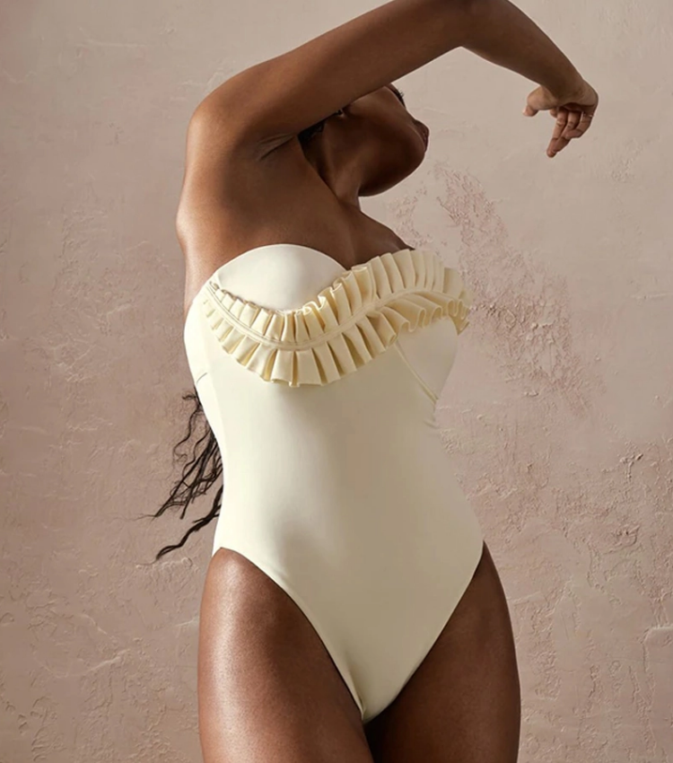 One Shoulder Ruffle White One Piece Swimsuit and Skirt Flaxmaker