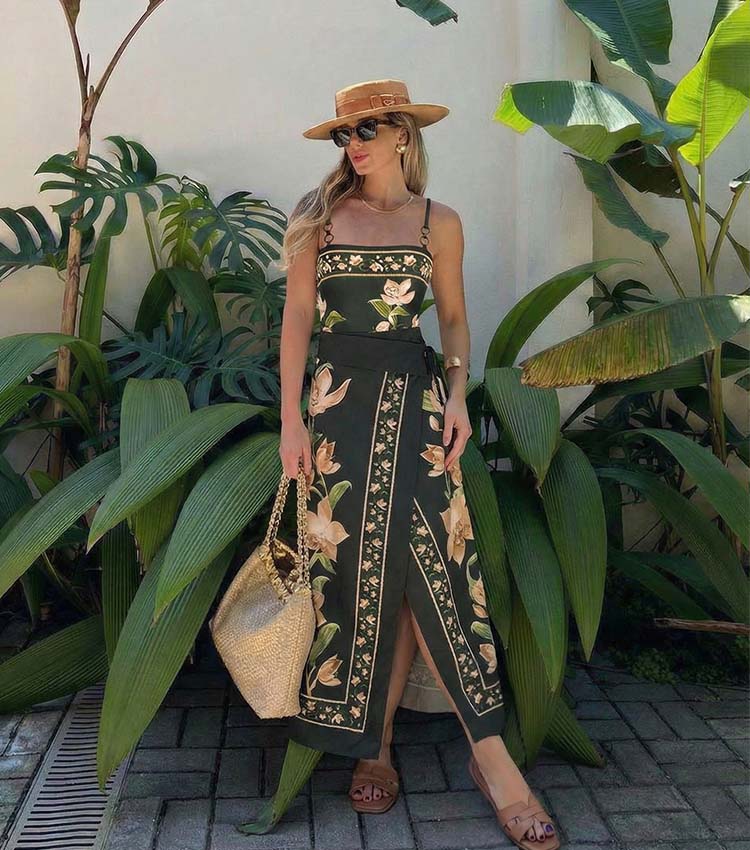 Flower Printed One Piece Swimsuit and Sarong