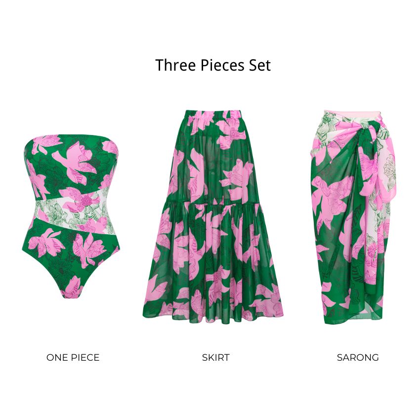 Bandeau Color Block Printed Swimsuit Set(s)