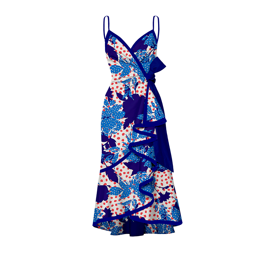 Printed Spaghetti Strap Wrap Dress
