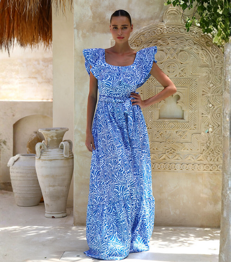 Ruffle Printed One Piece Swimsuit and Skirt