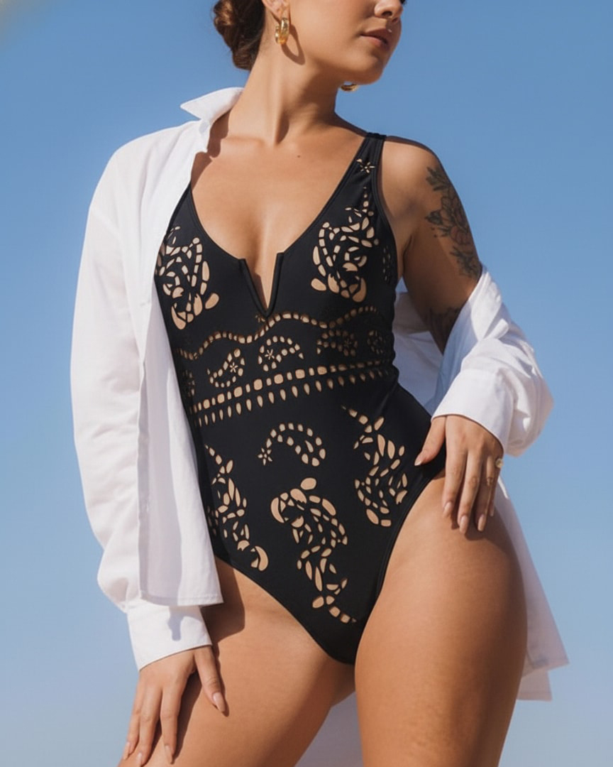 Plunge Black Laser Cut Swimsuit Set(s)