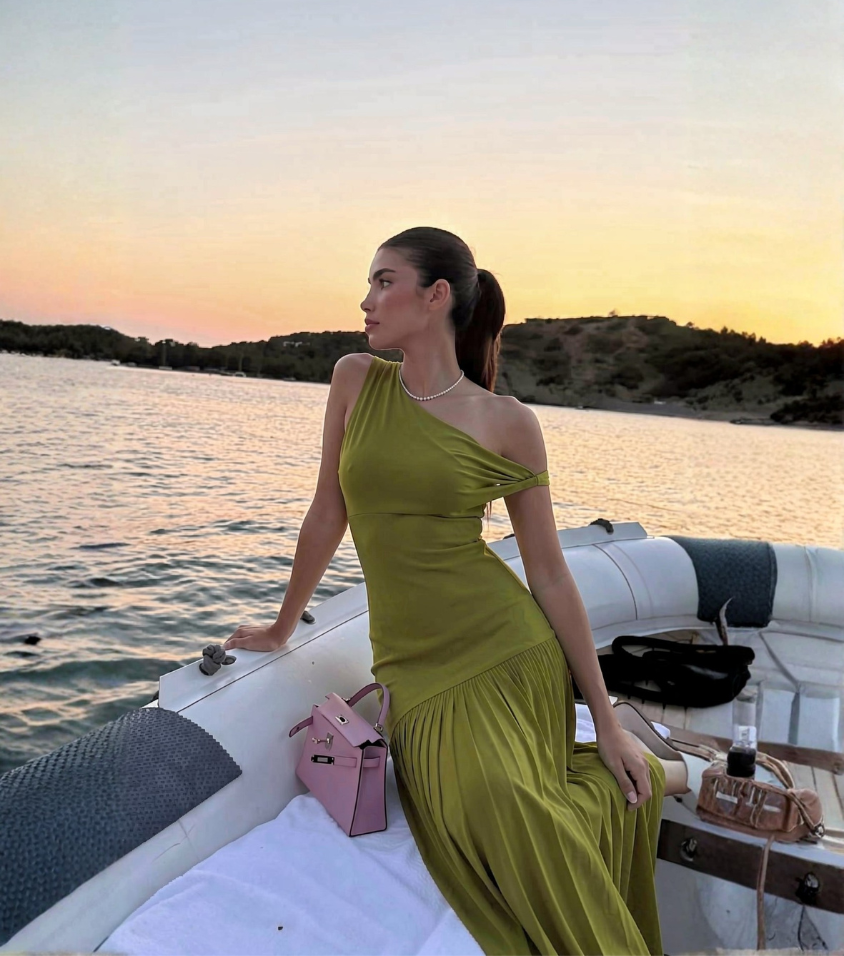 Solid Olive Green One Shoulder Ruched Mermaid Dress