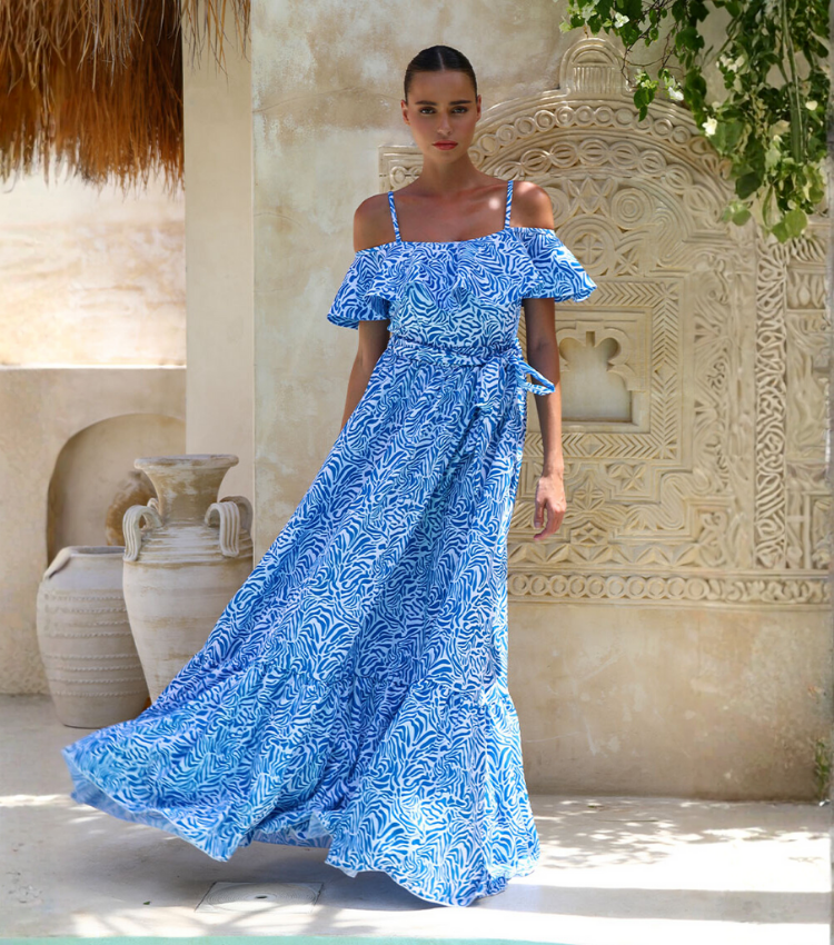 Ruffle Printed One Piece Swimsuit and Skirt