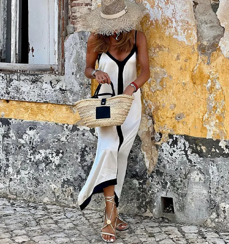 Casual Sling Color Block Dress