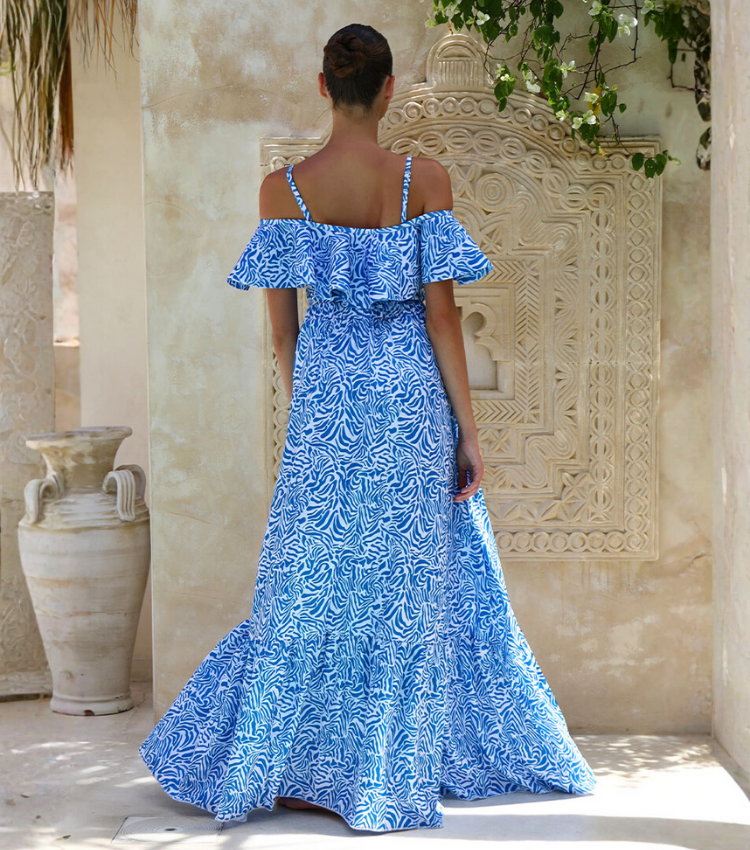 Ruffle Printed One Piece Swimsuit and Skirt