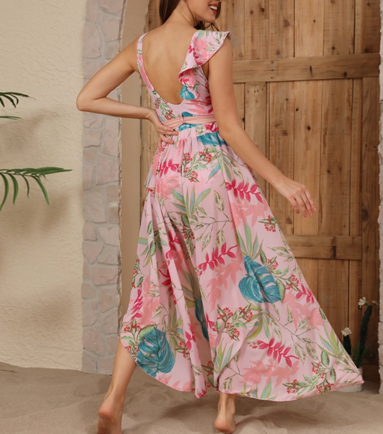 One Shoulder Ruffle Floral Print One Piece Swimsuit and Skirt Flaxmaker