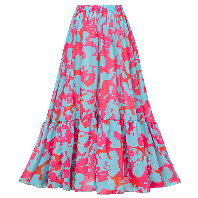 Printed Ruffled Starp High Waist Bikini Swimsuit and Skirt Flaxmaker