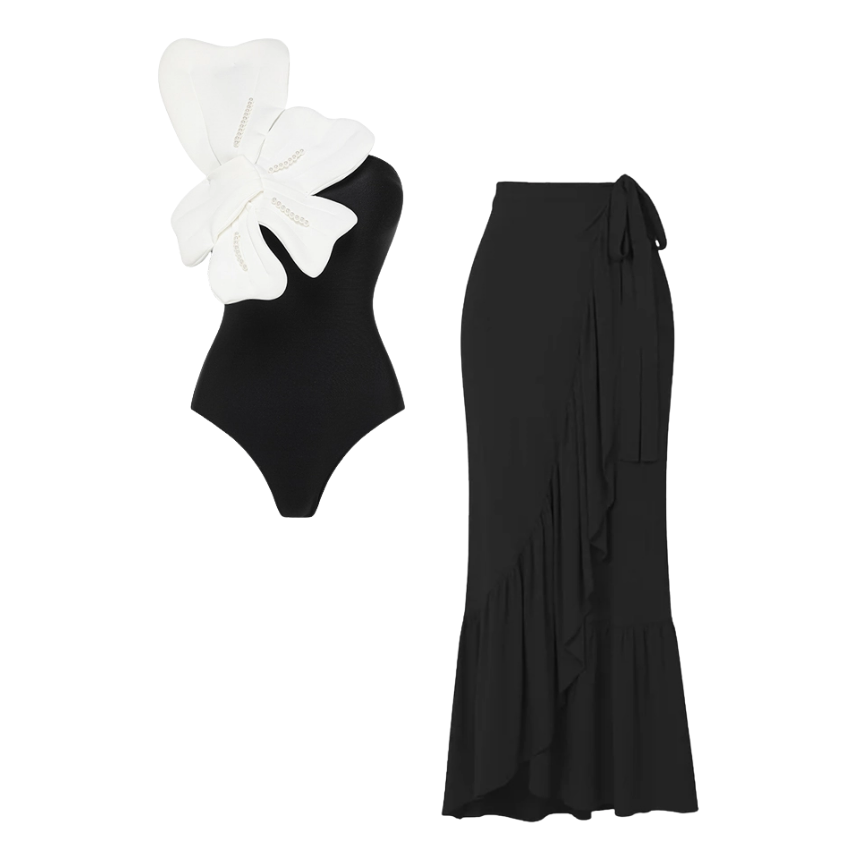 3D Pearl Flower One Shoulder One Piece Swimsuit