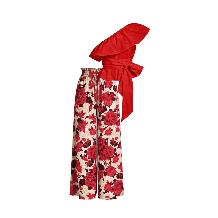 Red Floral Wide Leg Pants Set