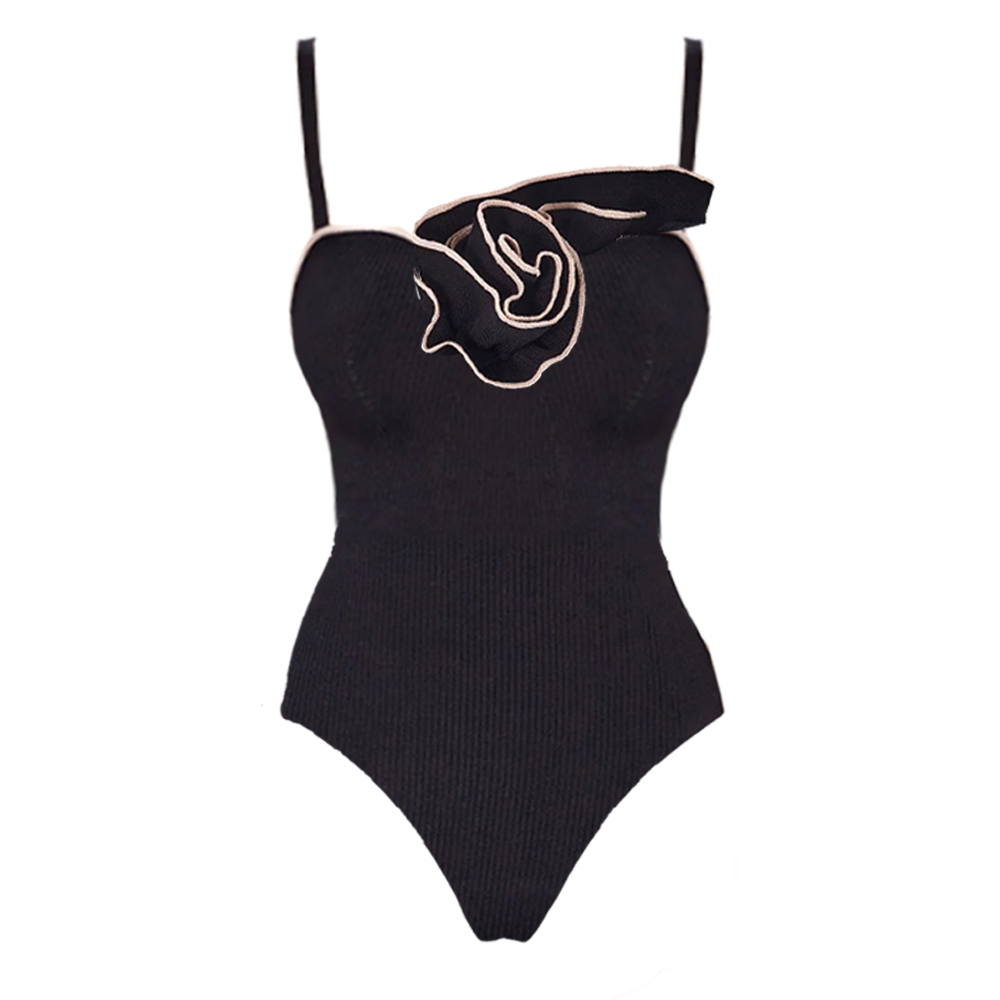 3D Flower Black One Piece Swimsuit and Skirt Flaxmaker