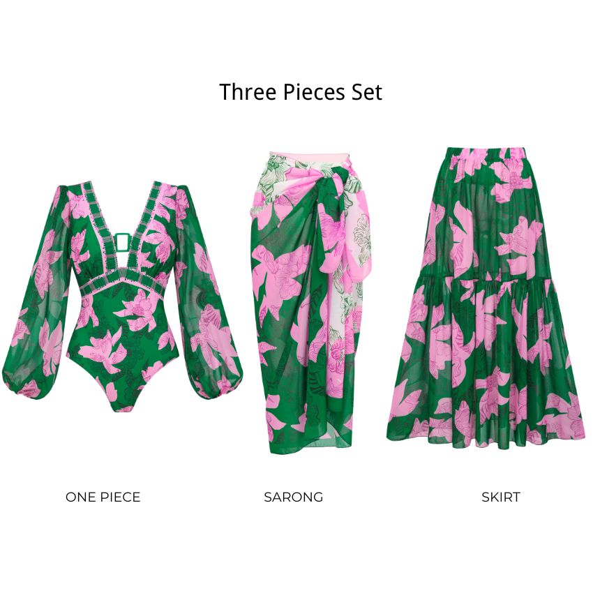 V Neck Long Sleeve Printed Swimsuit Set(s)