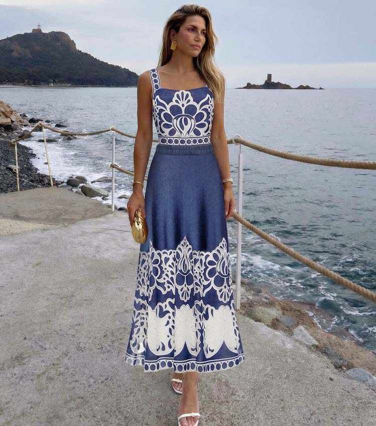 Lace Printed One Piece Swimsuit and Skirt