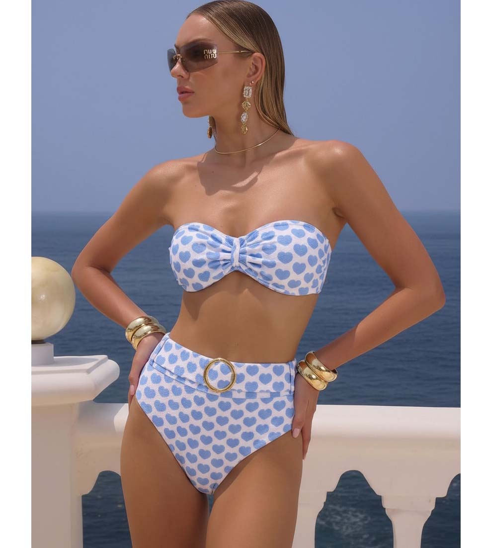 Heart Print Bikini Swimsuit and Skirt